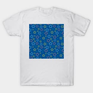 Multicolor stars silhouettes with dotted border T-Shirt